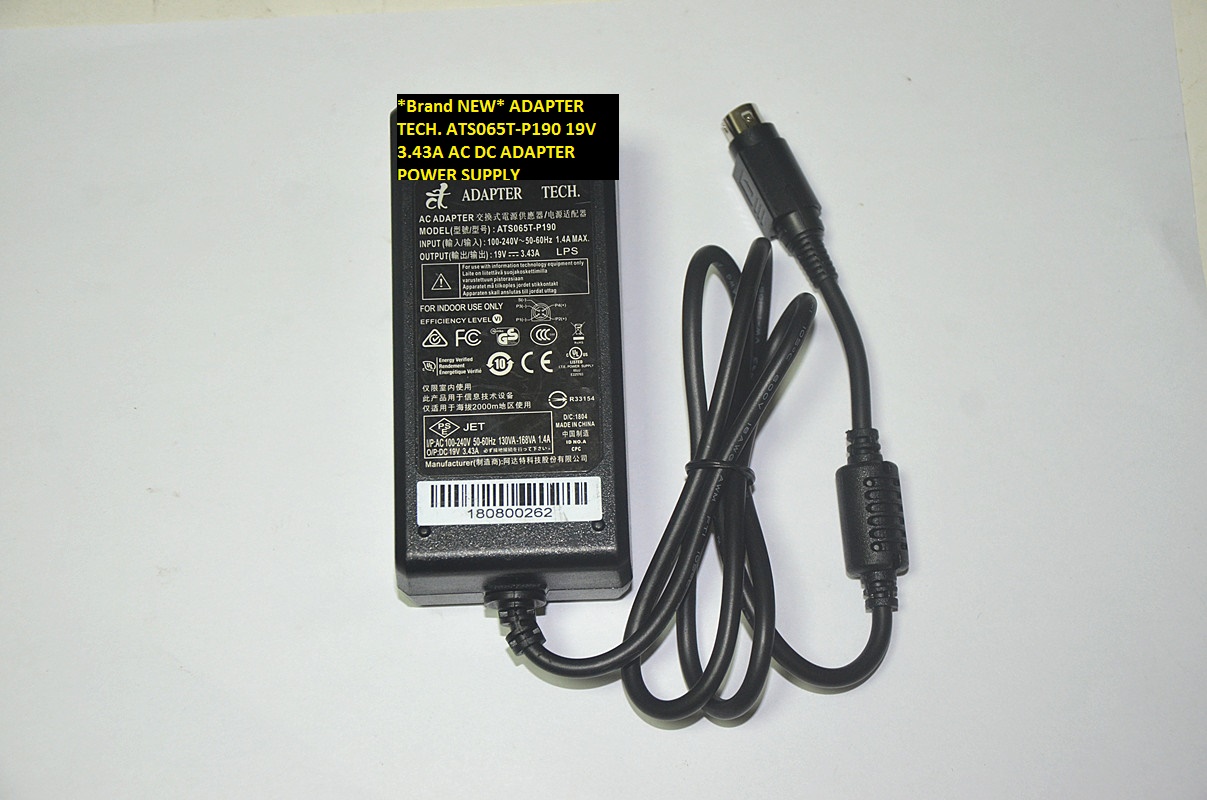 *Brand NEW* ATS065T-P190 ADAPTER TECH. 19V 3.43A AC DC ADAPTER POWER SUPPLY